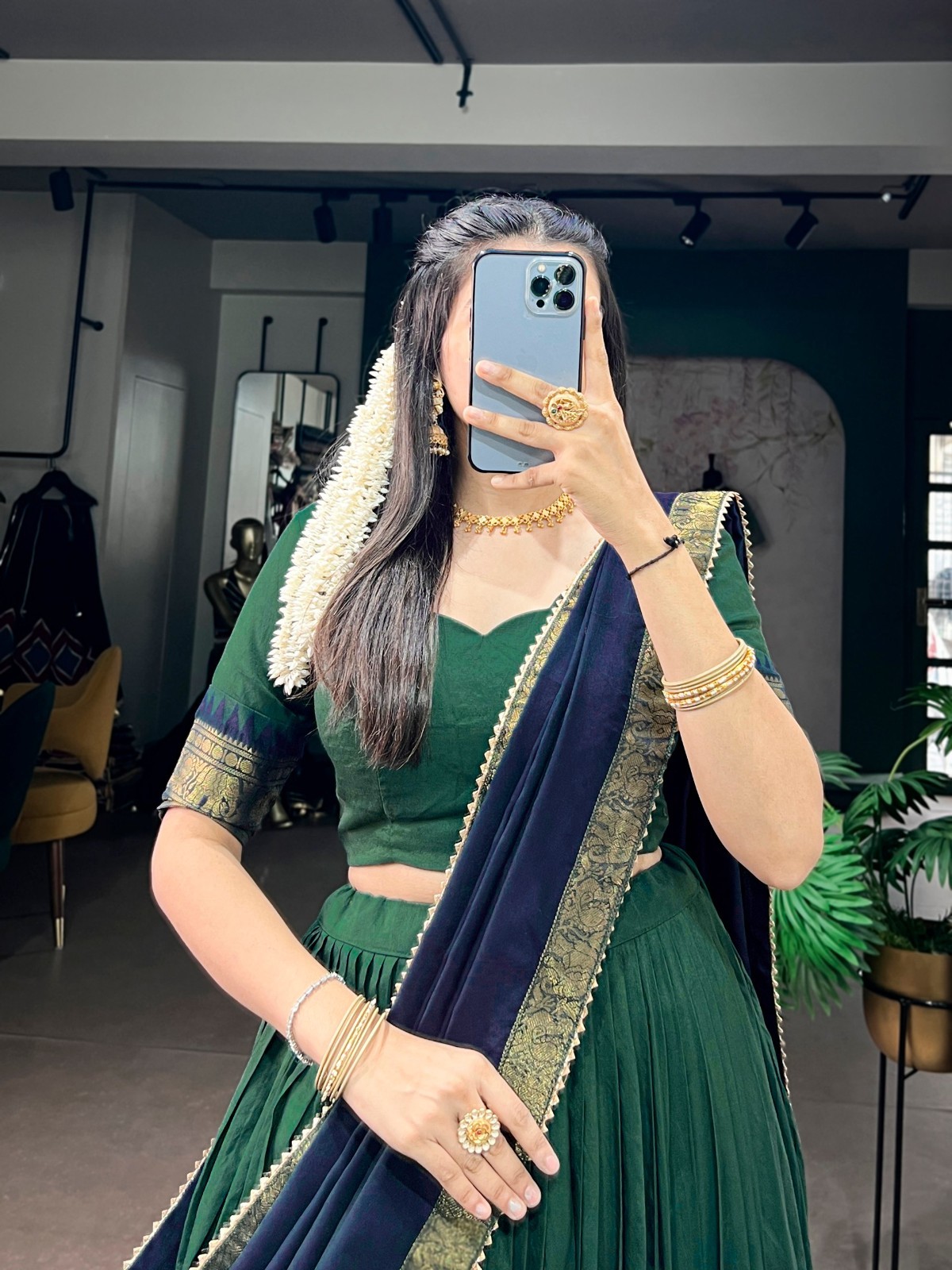 Designer Emerald Green Poly Cotton Lehenga Choli Wedding Festival Outfit