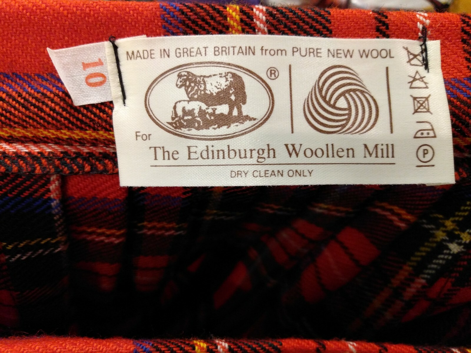 Edinburgh Woollen Mill Womens 10 Red Plaid Tartan Kilt Wrap Skirt Wool w/ Pin