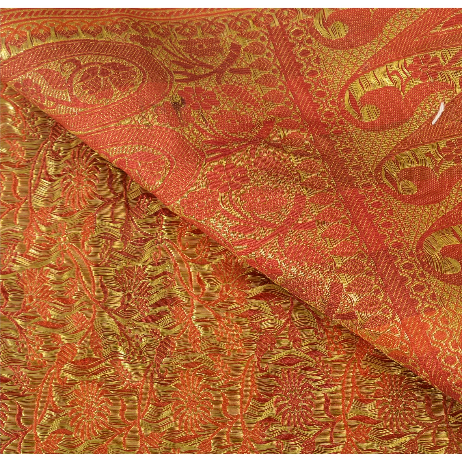 Sanskriti Vintage Sarees Blend Silk Brocade/Banarasi Woven Sari Craft Fabric
