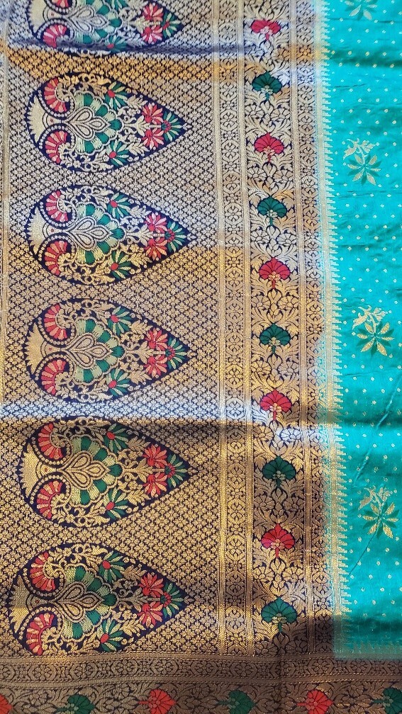 Bangalore Silk Saree Meenakari Zari Woven Work Unstitched Blouse Party Wear