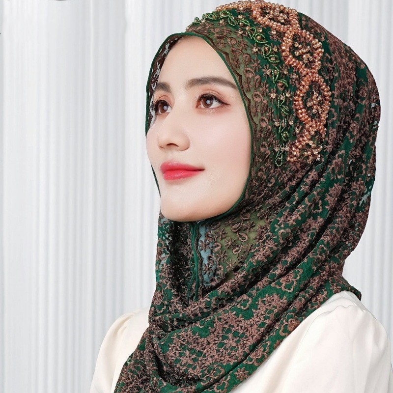 New Silk Hijabs Women Malaysia Wrap Cap Muslim Print Bead Scarf Hair Cover Shawl