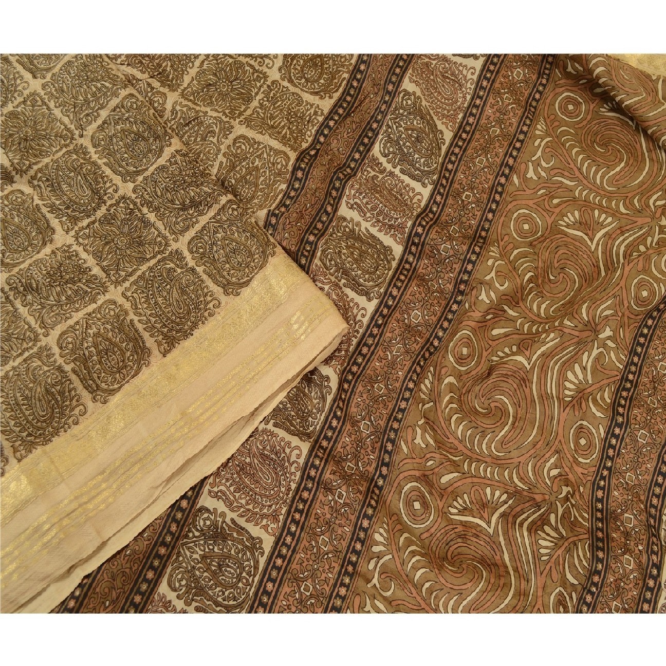 Sanskriti Vintage Sarees Pure Silk Quilting Felting Craft Fabric Printed 5Ydsari