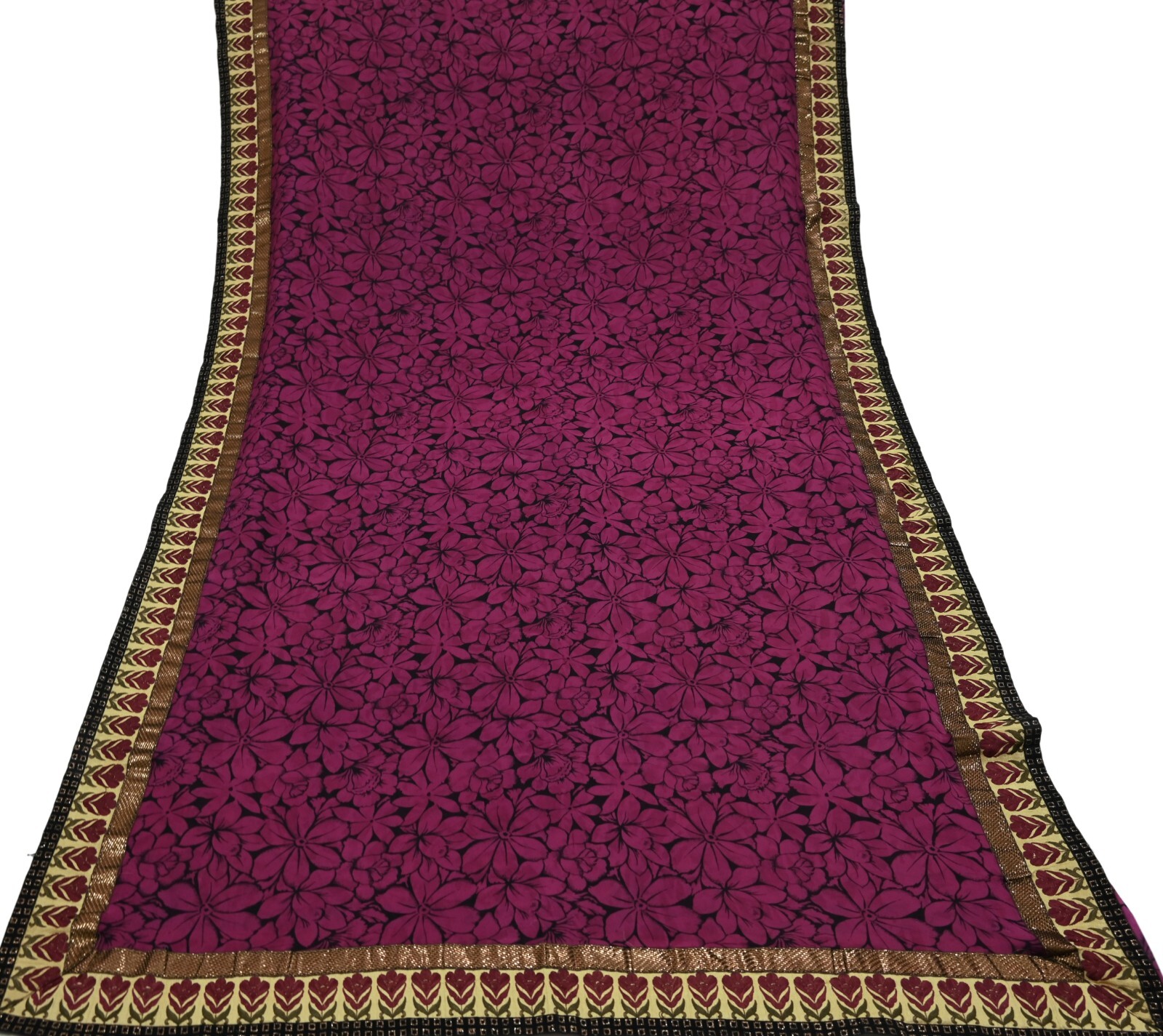 Indian Vintage Sari Pure Georgette Silk Printed Saree Craft Fabric Sewing 5yd