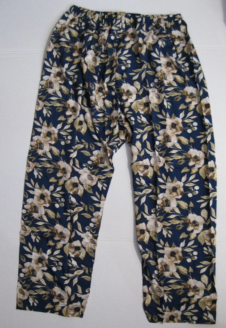 New 2 Pc Pakistani Print Lawn Kurti Trousers Suit Scalloped Trim Navy Size L