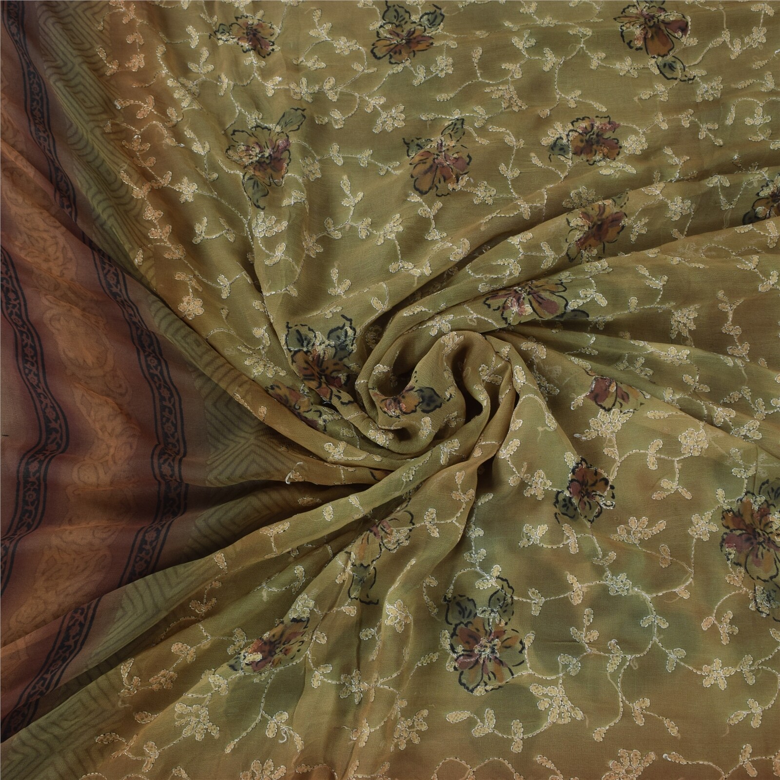 Sanskriti Vintage Sarees Pure Georgette Hand Embroidered Chikankari Sari Fabric