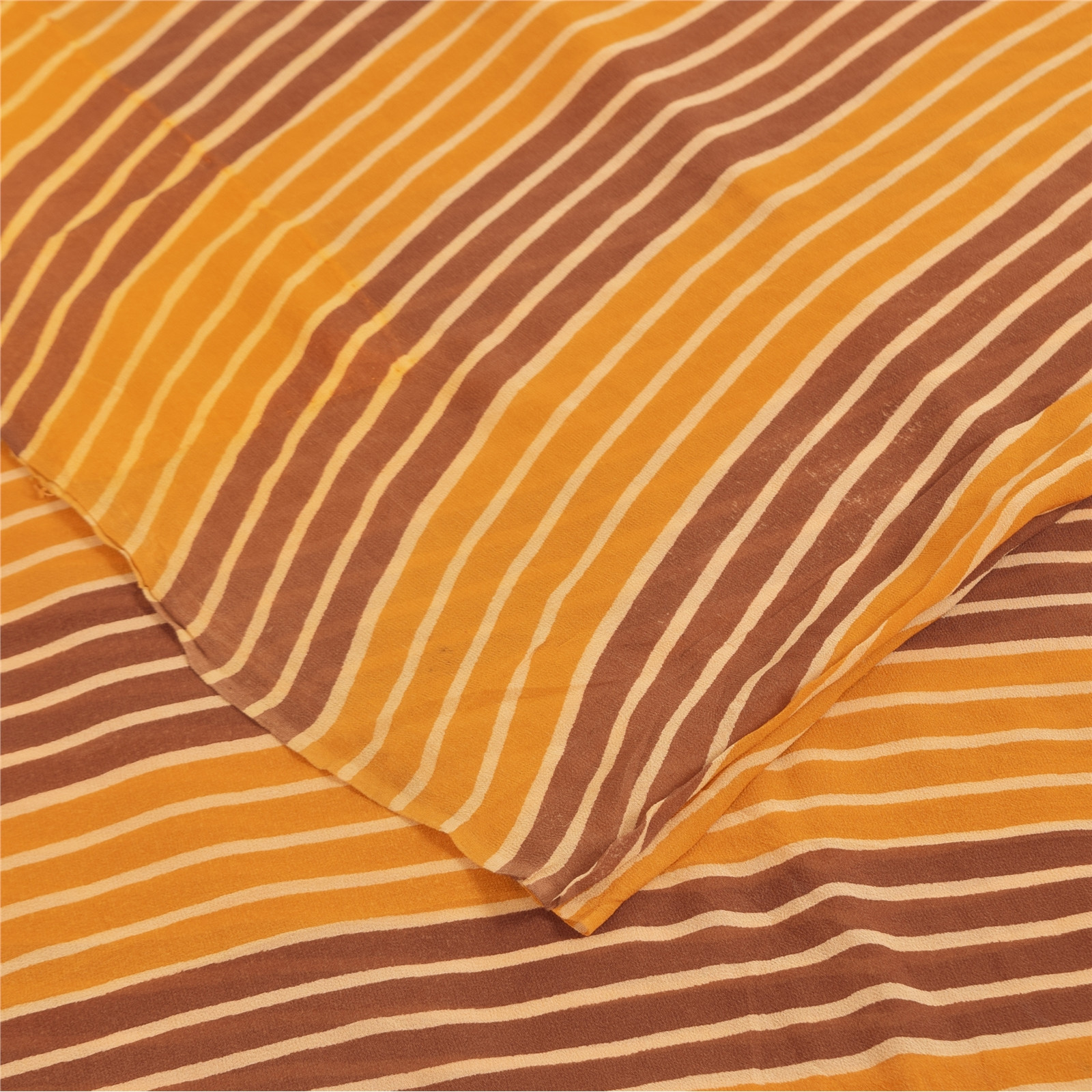 Sanskriti Vintage Sarees Yellow Pure Georgette Silk Print Sari 5+Yd Craft Fabric