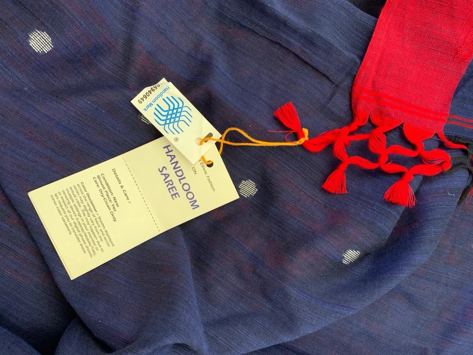 Unique pure khadi cotton White and navy blue half and half saree casual wear