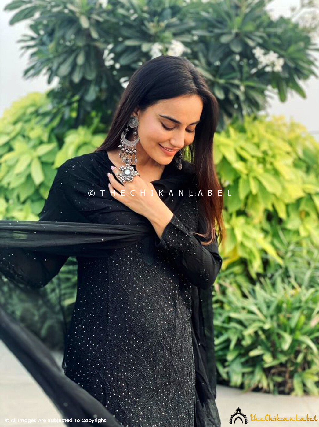 Black Sitara Viscose Hand Embroidered Chikankari Kurta Set Lucknow Chikankari