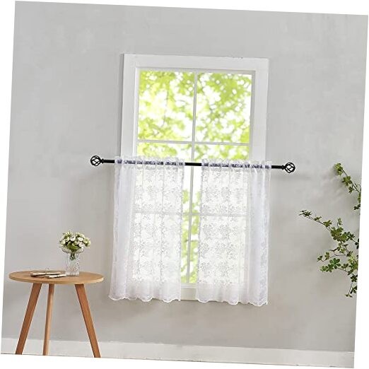 White Lace Curtains – 36 Inch Length 26″W x 36″L (Pack of 2) Bright White