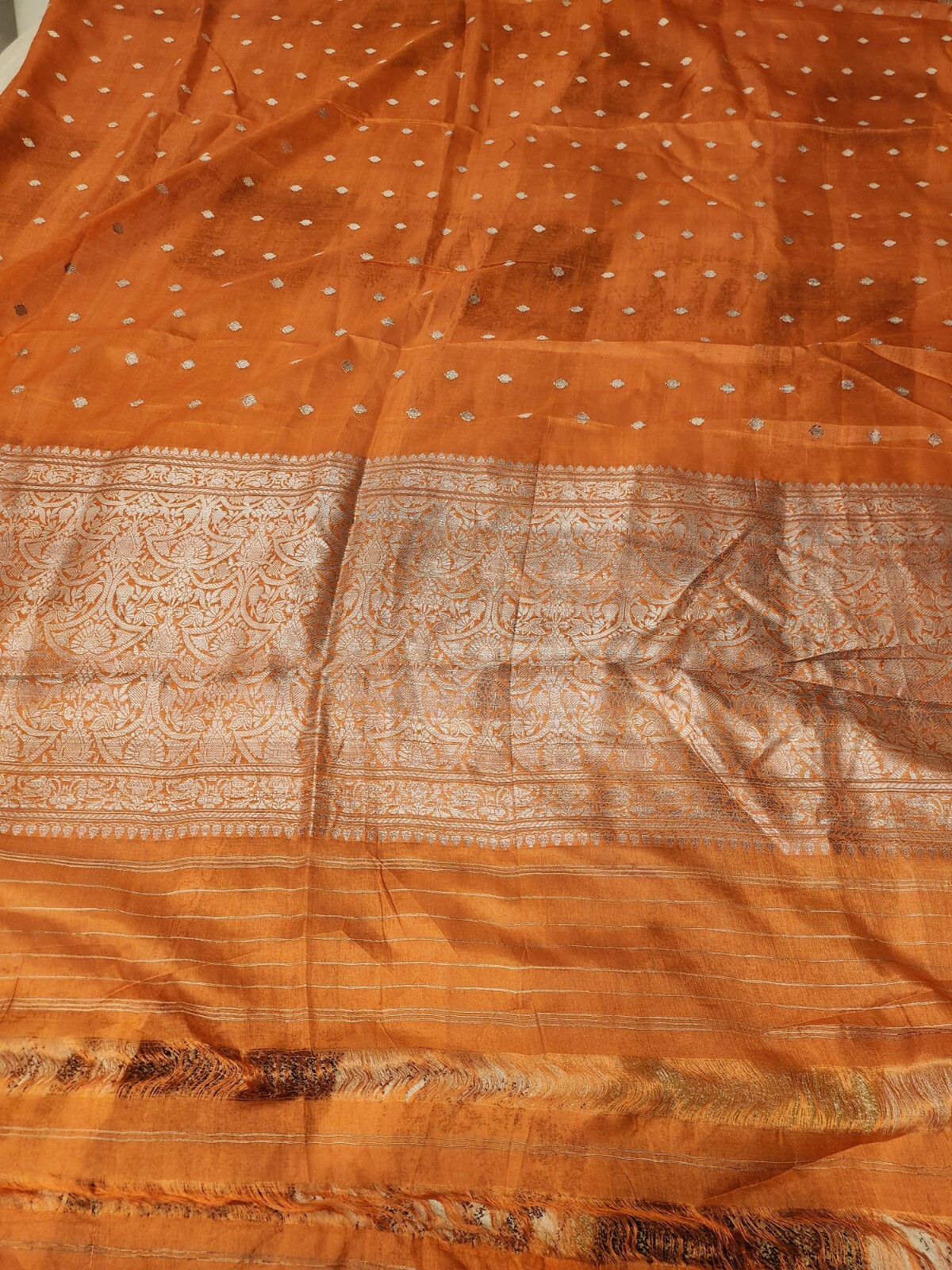Vintage Orange Sarees 100% Silk Indian Sari Fabric 43″x 192″