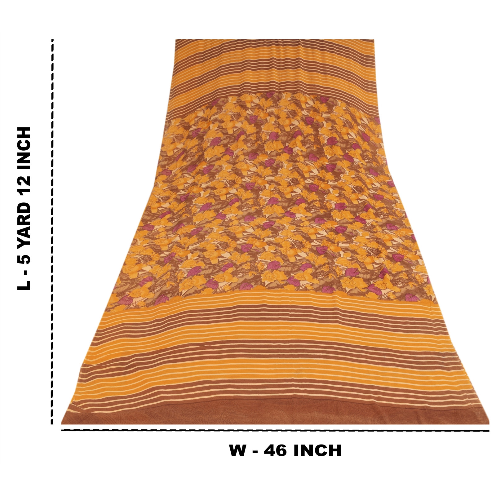 Sanskriti Vintage Sarees Yellow Pure Georgette Silk Print Sari 5+Yd Craft Fabric