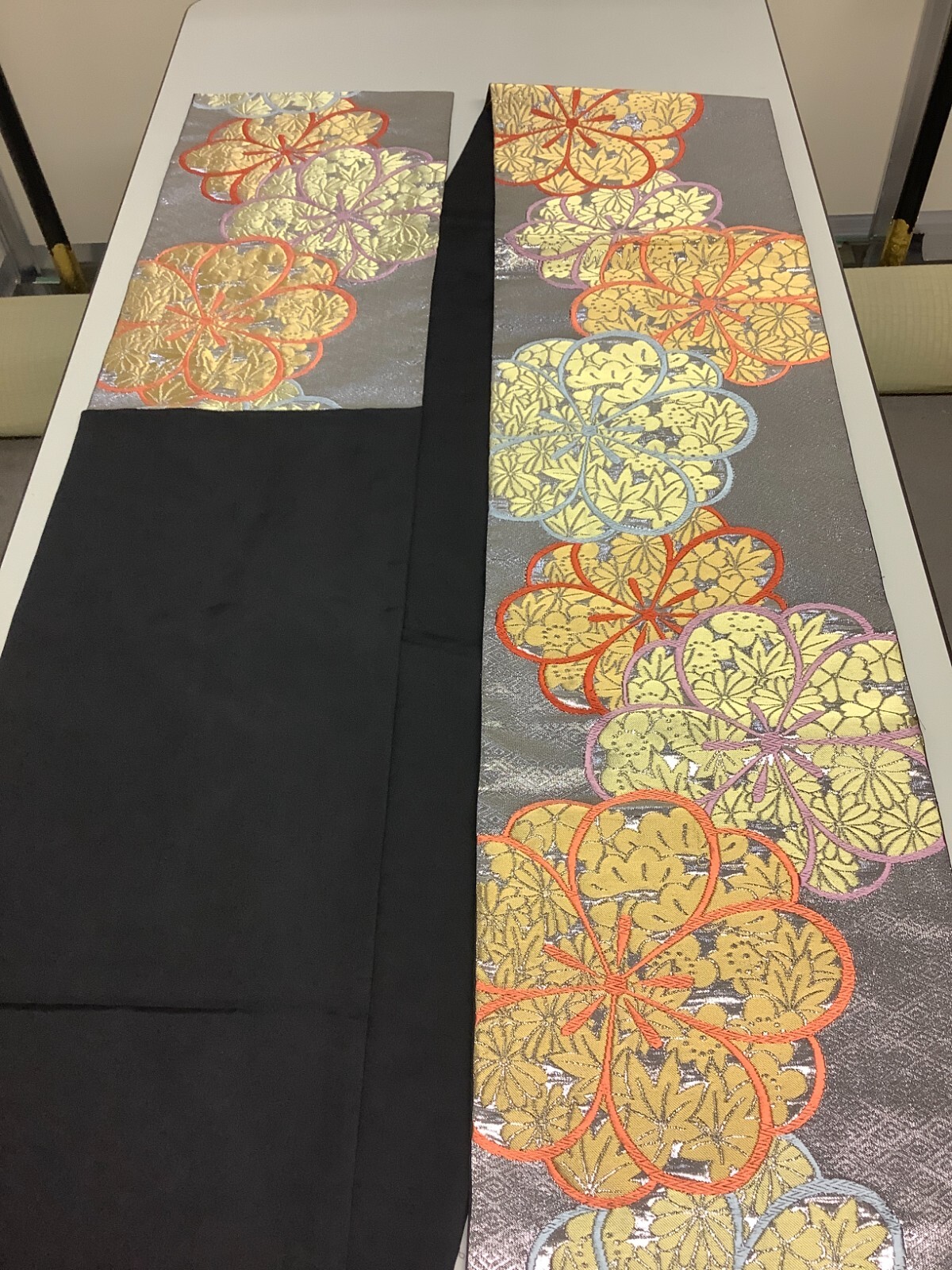 Japanese Vintage Kimono Fukuro Obi Pure silk Silver expensive Gorgeous 170x12in