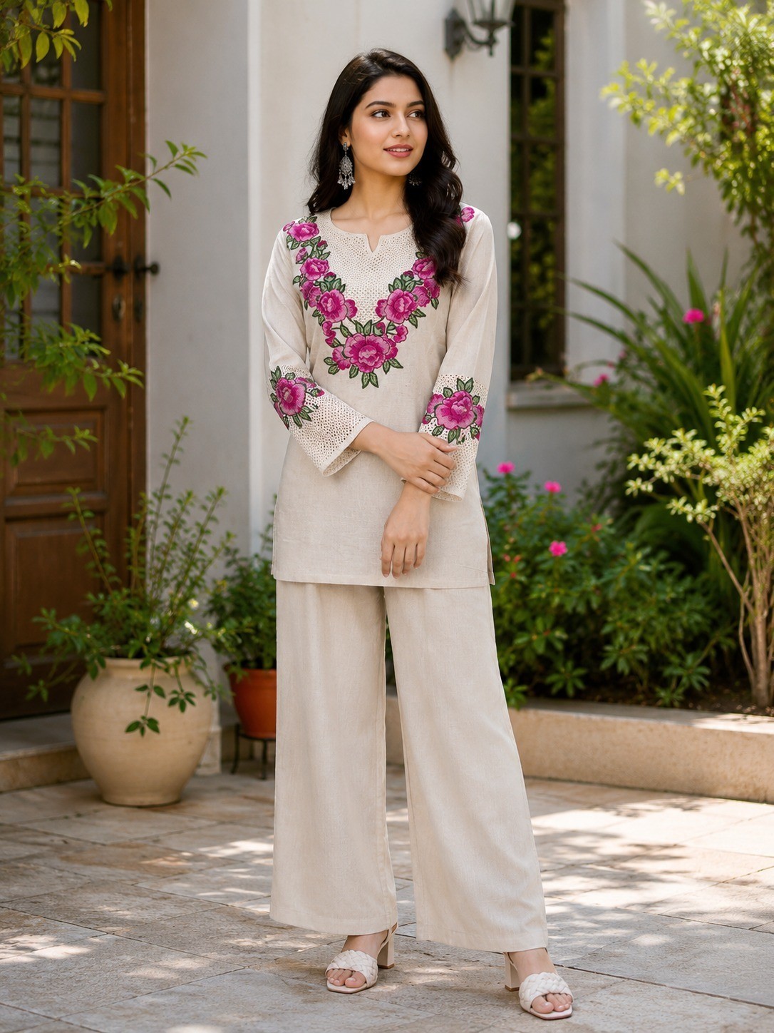 Indian Party Wear Jute Cotton Kurta Cord Set Women’s Designer Top Pant Set Dress