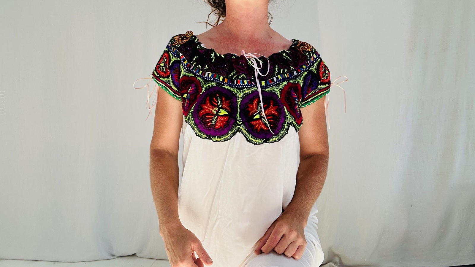 Silk Velvet Embroidered Dress. Repurposed Ocosingo Embroidery Mayan Made Mexican