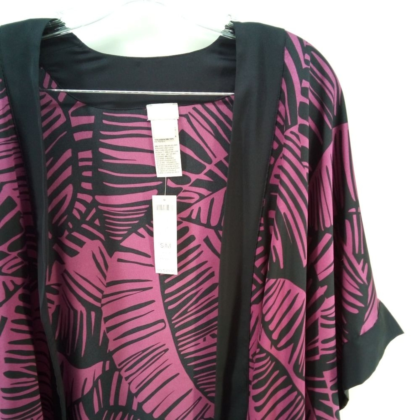 NWT Chico’s Travelers Scarf Front Kimono Jacket Border Print Hi-Lo Wild Mulberry