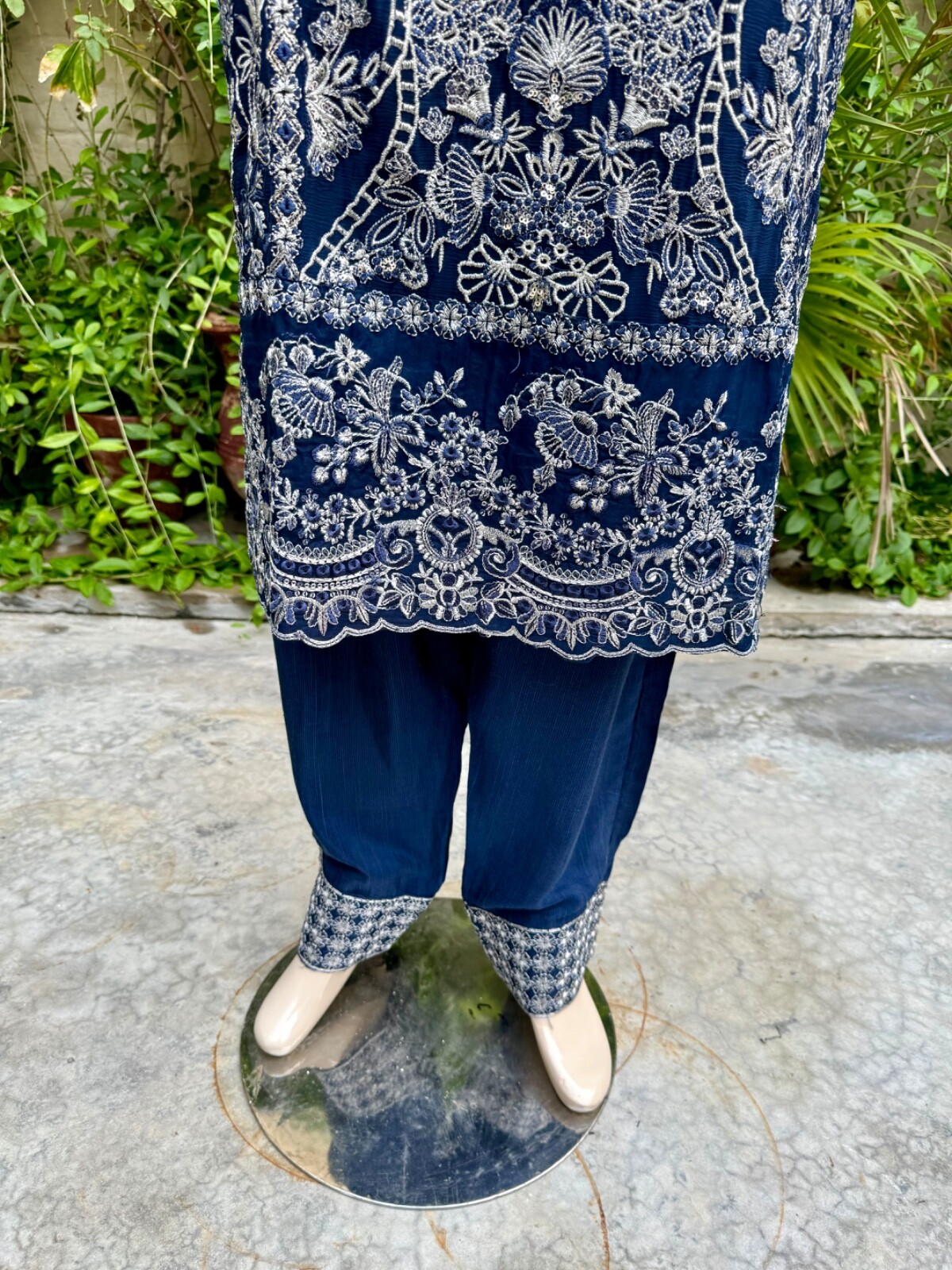 Pakistani Navy Blue 3 Pcs Fancy Chiffon Dress with embroidery & Squins work,L