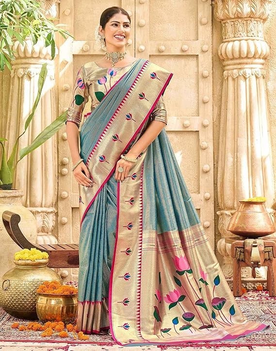 Women’s Paithani Soft Silk Kanjivaram Saree With Unstitched Blouse Piece