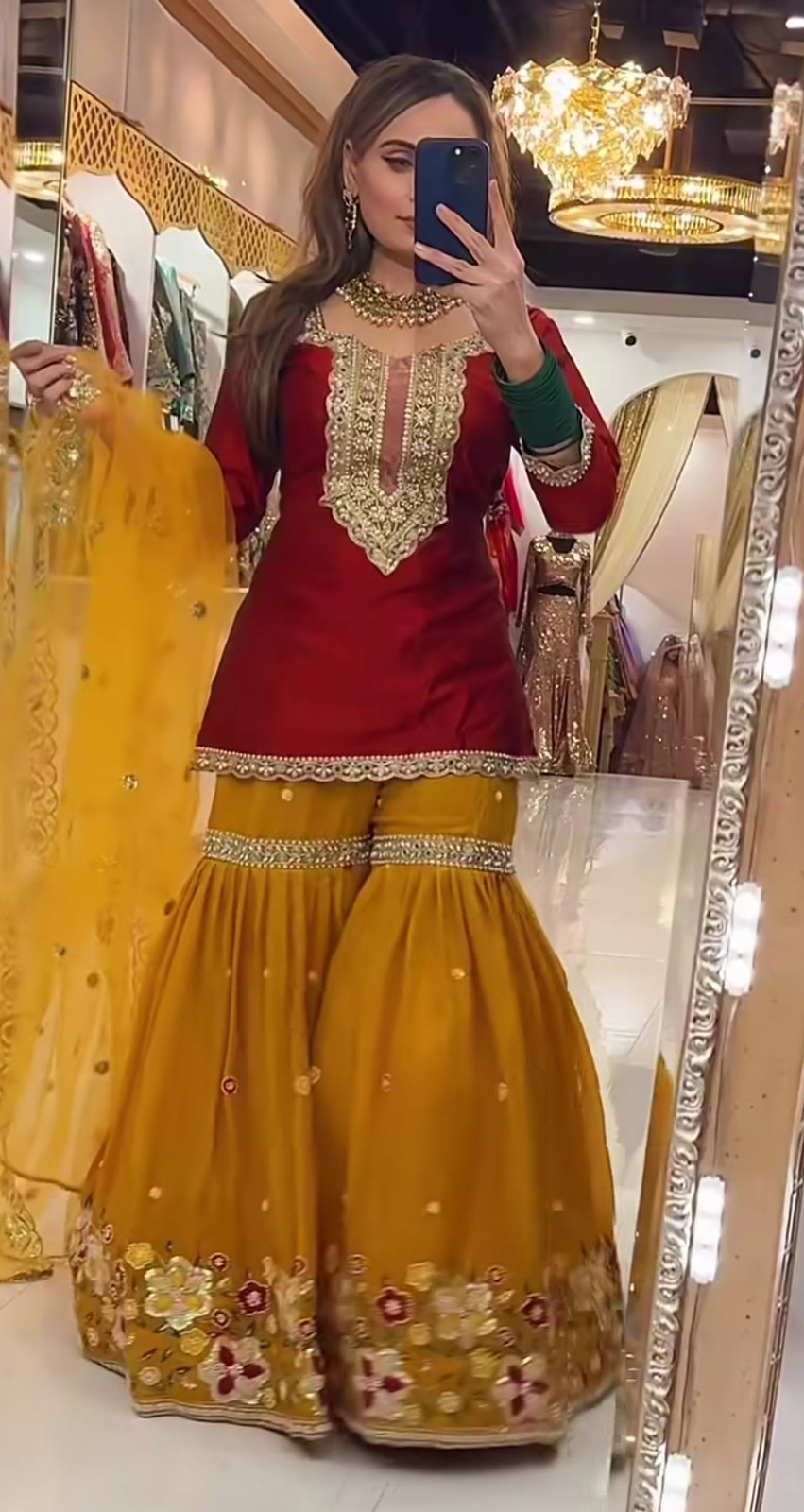 Heavy Faux Georgette Maroon Top Palazzo With Dupatta For Functional Wear