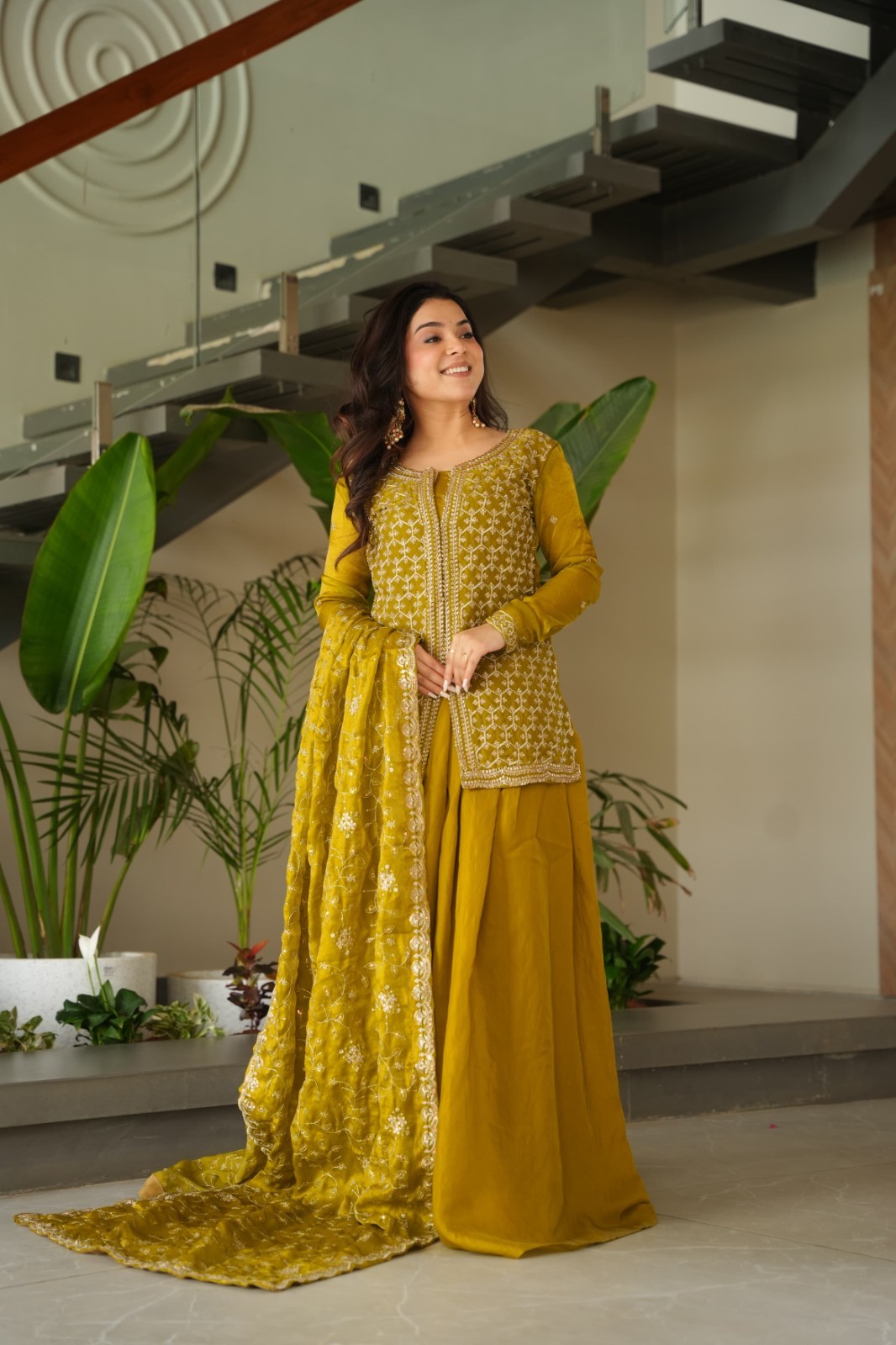 Yellow Viscose JEQUARD CHOLI with Jacquard Work