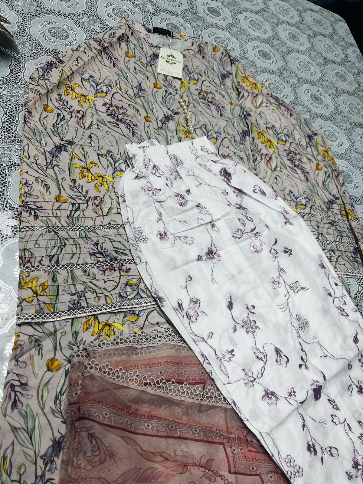 Agha Noor Designer 3 Piece,Printed ,Lawn, Size Small