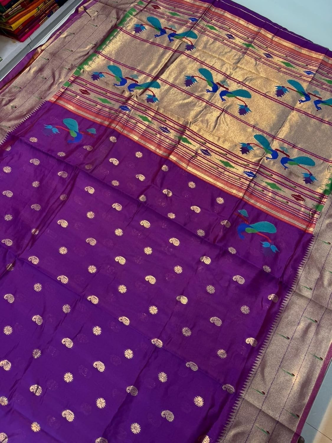 Women’s paithani silk saree with golden zari woven and blouse piece