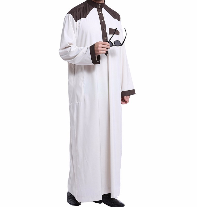 Men Long Sleeve Muslim Clothing Saudi Jubba Arab Kaftan Thobe Button Dress Robe