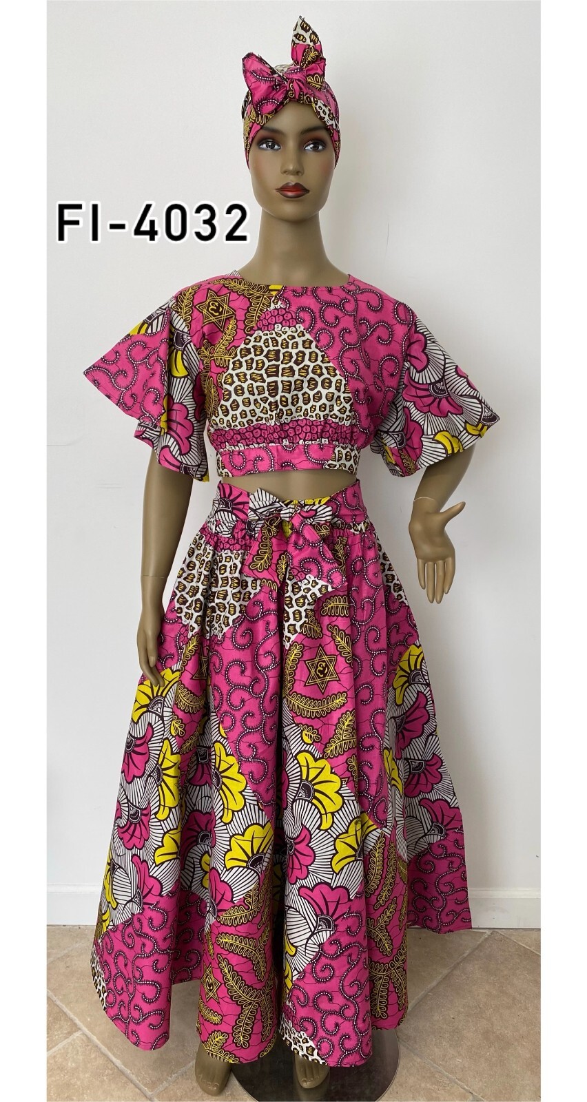 African Women’s Frill Short Sleeve Crop Blouse Skirt Set – FI-4032
