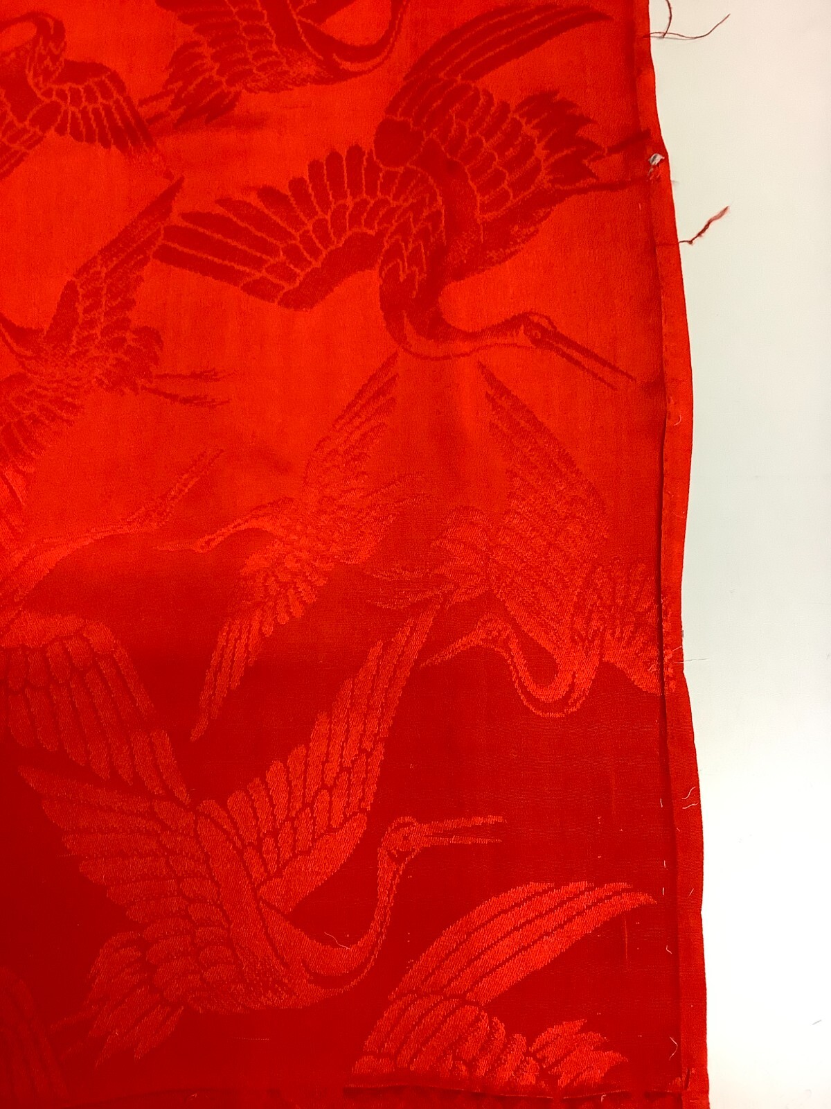 Japanese Vintage Kimono Fabric cloth Boro silk red crane scrub 52.7×12.9inch