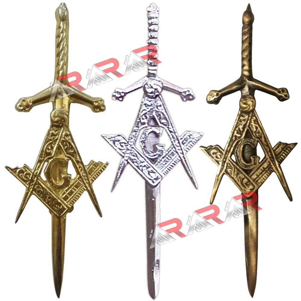 Kilt Pin Scottish Masonic Kilt Pins Highland Long Antique Chrome Gold 4″ New AAR