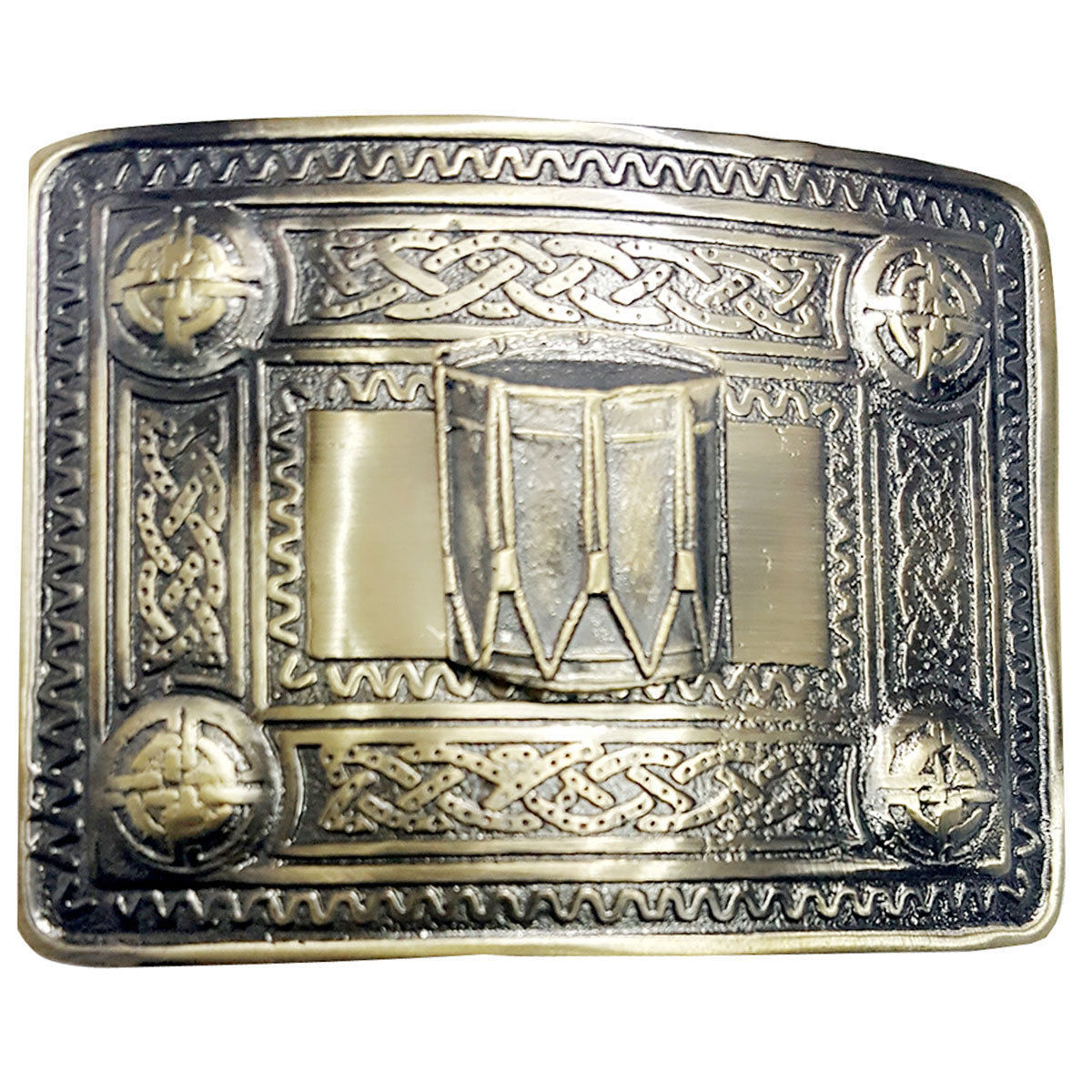 Scottish Kilt Belt Buckle 4 Demo Celtic Drum Badge Antique Finish Brass Buckles