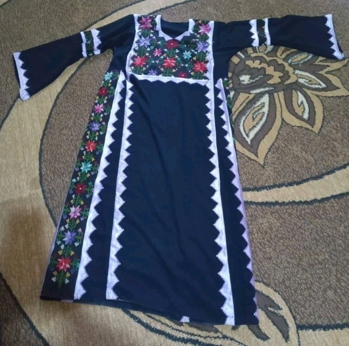 Antique Palestinian Hand Embroidered Folk Ethnic Dress, vintage tatreez dress