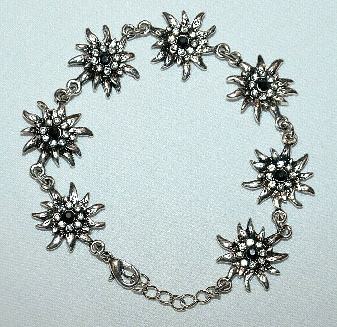 Women BRACELET Edelweiss Flower German Faux Silver Oktoberfest Dirndl Dress