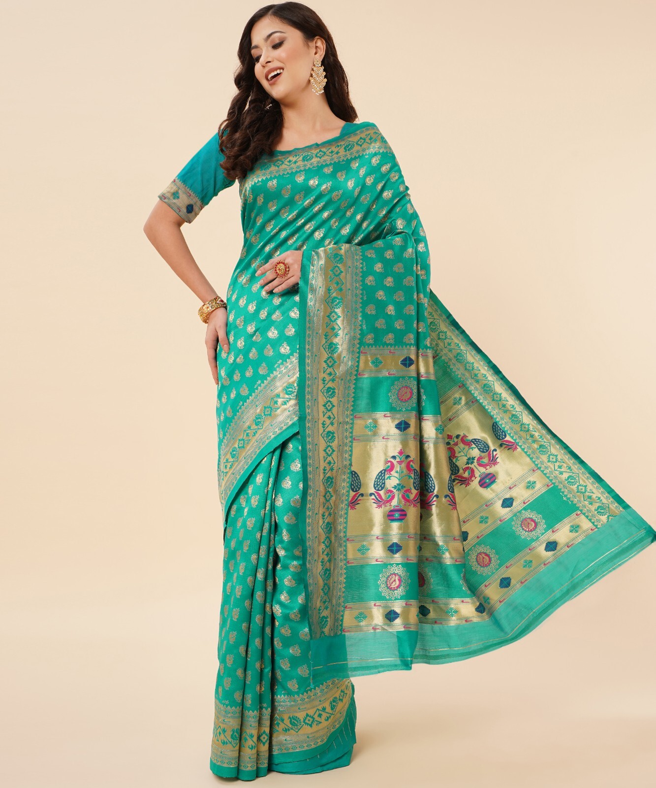 Areca Designer Paithni Brocade Mor saree blouses women Saree Cut – 5.5 Meter