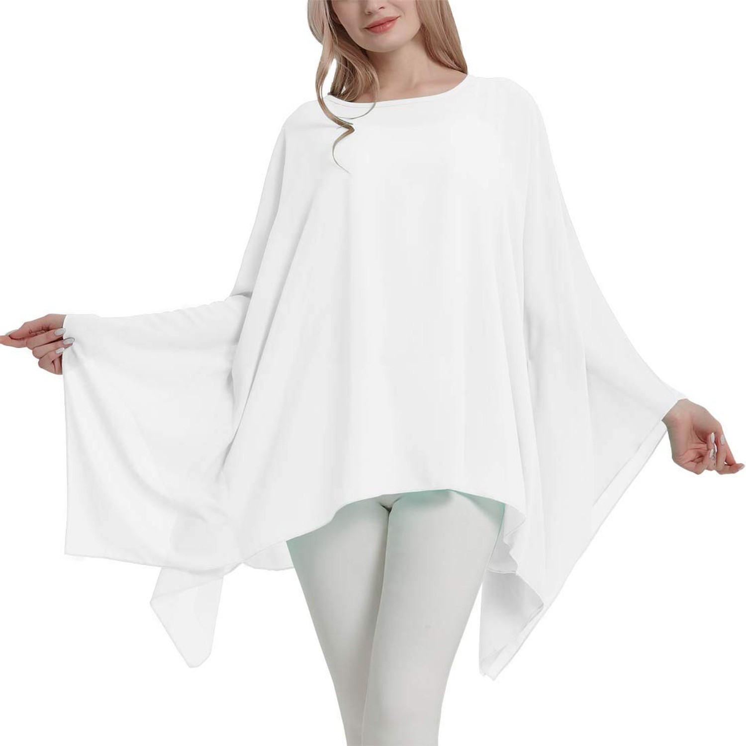 Wiiiwish Women’s Loose Solid Long Batwing Sheer Chiffon Caftan Wrap Poncho Tu…