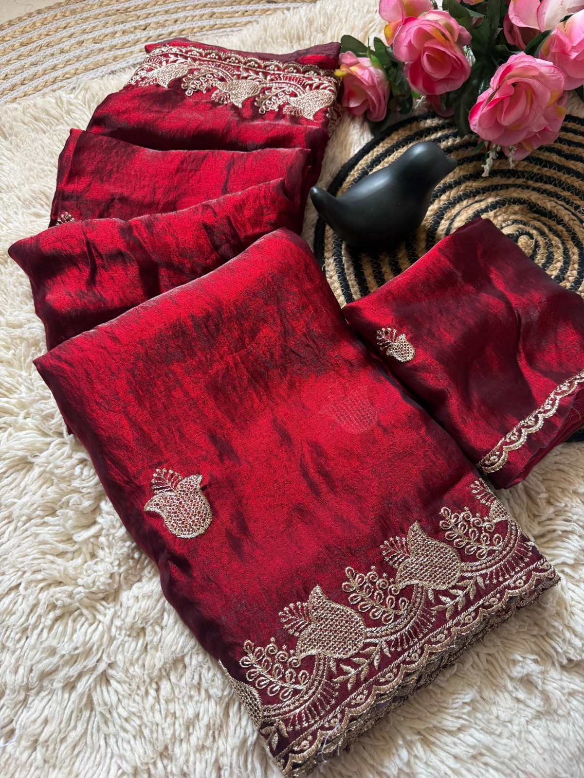 New space Fancy sartin silk saree with multi embroidery work in all saree