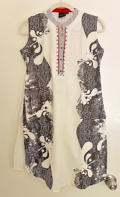 Zola Cotton Kurta Black White Red Printed India Sleeveless w/ Optional Sleeves M