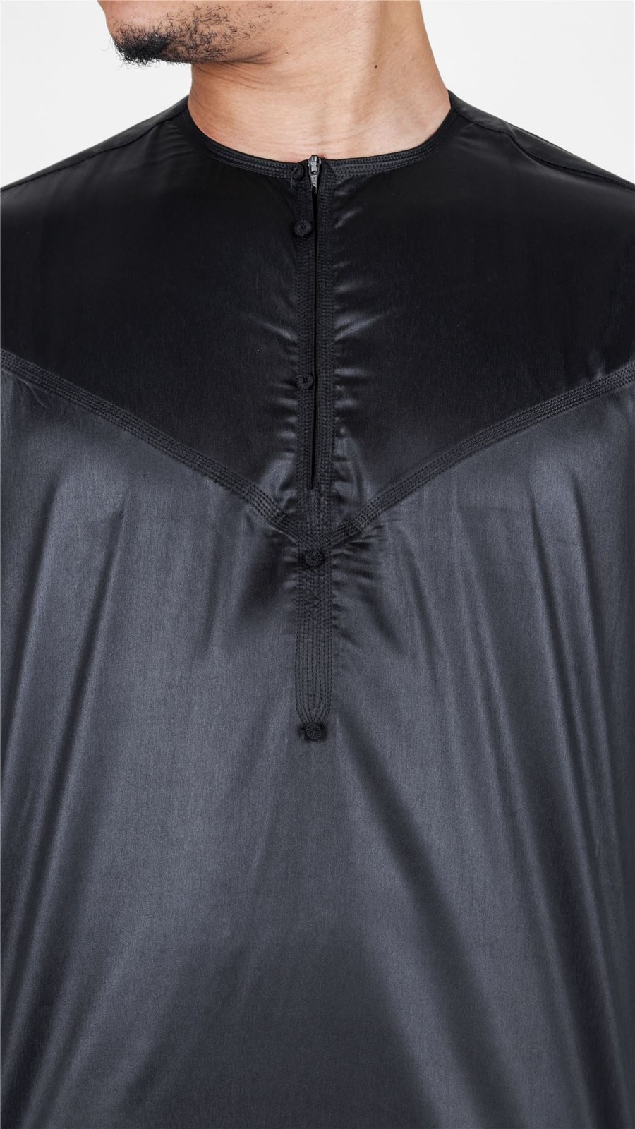Men’s Black Satin Emirati Thobe Islamic Clothing | Thobez
