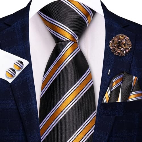 Zipper Ties for Men Pre-Tied Tie Set Silk Paisley Adjustable Black and Orange