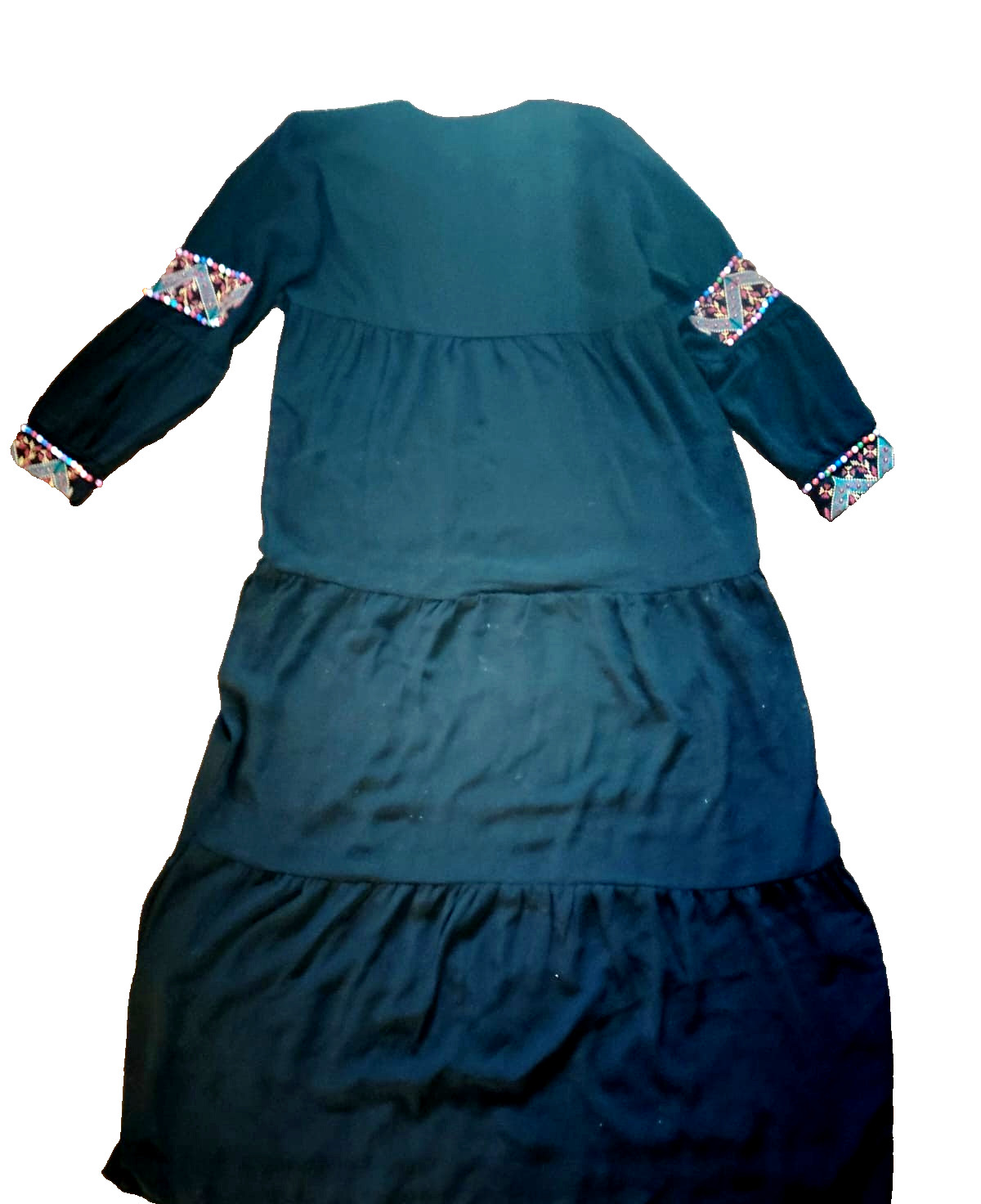 Modern Palestinian Thobe Kaftan Black Abaya – Embroidered and beaded . XL