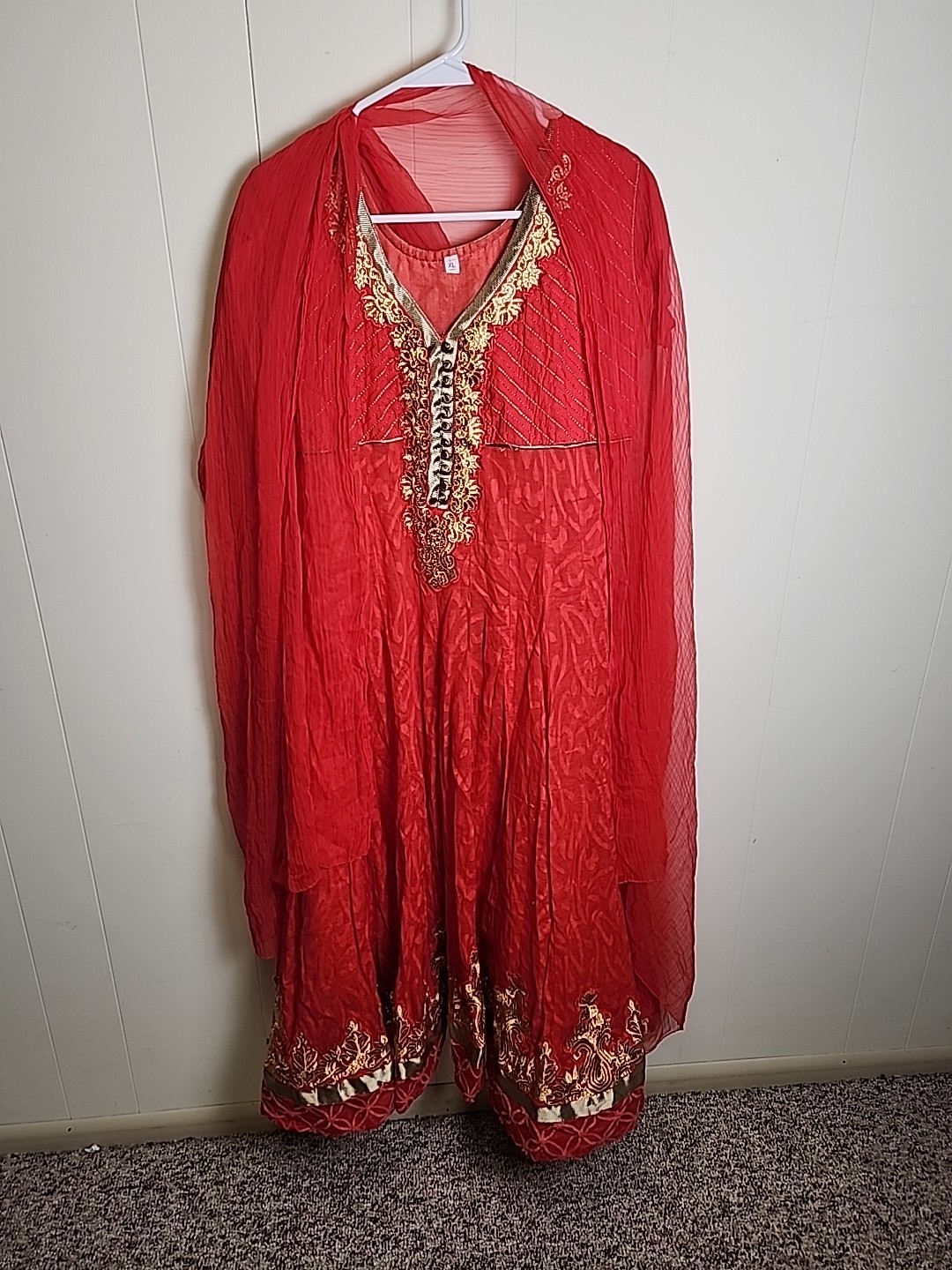 Bollywood Indian Anarkali Dress Red And Gold 2-piece Sz X-L