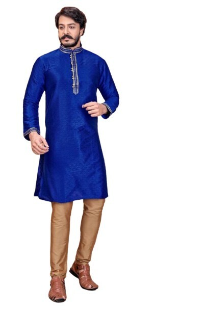 Blue Silk kurta with Gold Cotton Pajama for Men (Generic) New  (size 46)