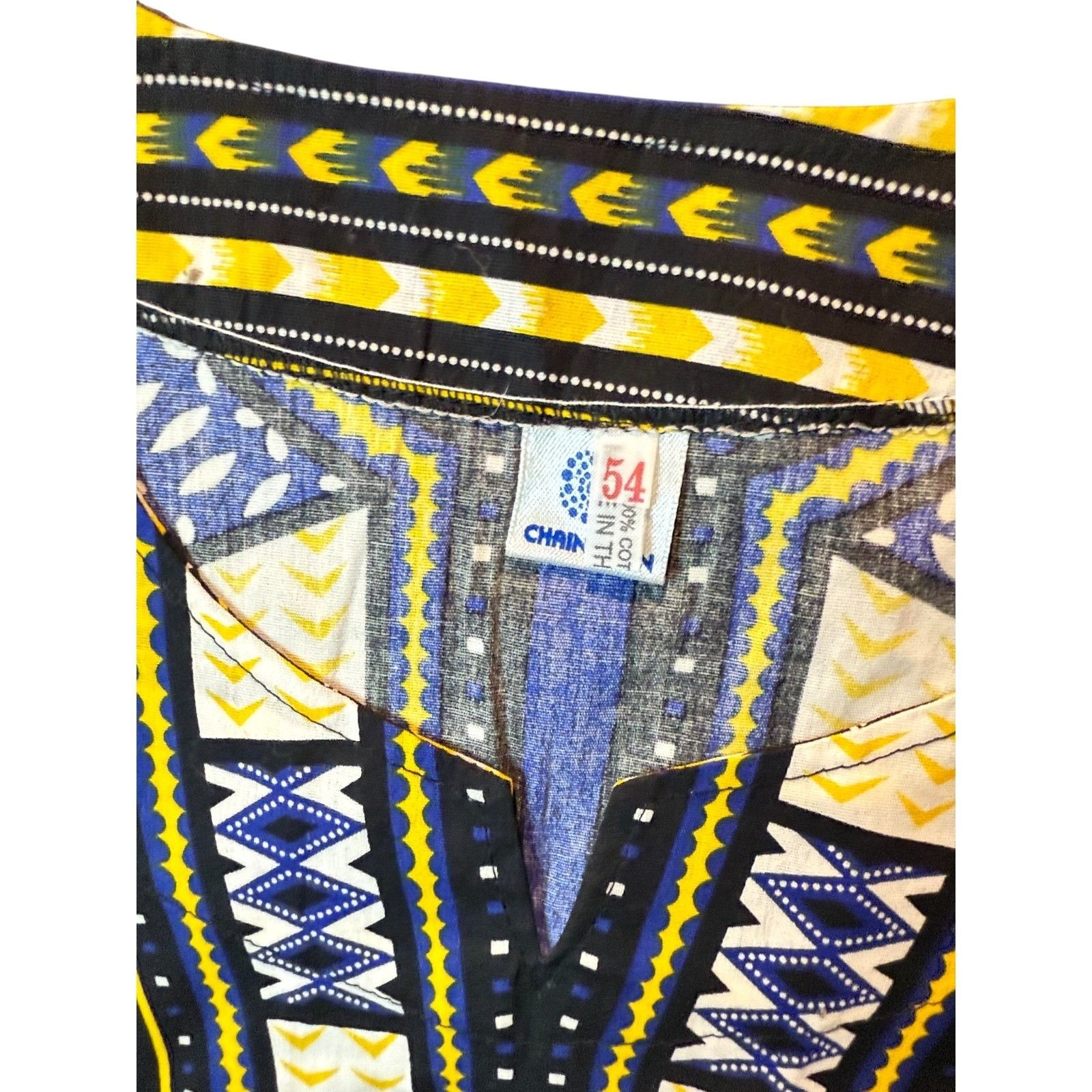 Traditional African Dashiki Shirt Vibrant Multicolor Size 54 Cotton Chanupon