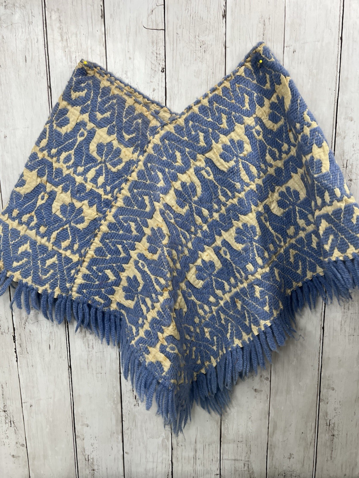 VTG Child Embroidered Poncho Birds Blue Boho Folk Top Artisan Festive Imperfect