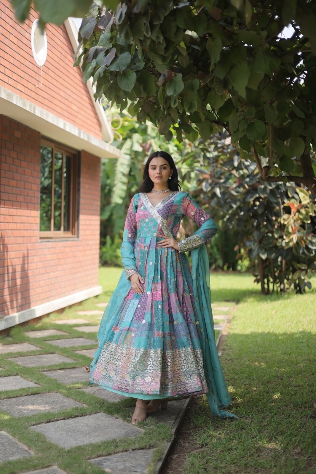 PARTY WEAR ANARKALI GOWN WOMEN DESIGNER SALWAR KAMEEZ INDIAN PAKISTANI DRESS