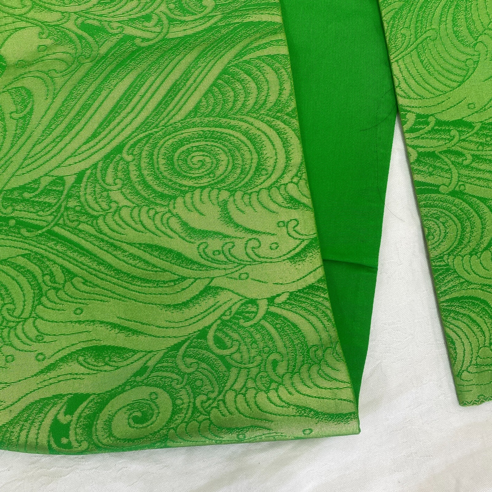 Japanese Vintage Kimono Fukuro Obi Silk Green Traditional Authentic 163 x 12 in