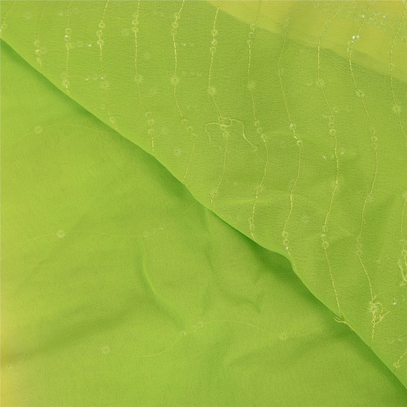 Sanskriti Vintage Lemon/Green Sarees Georgette Hand Beaded Craft Fabric Sari
