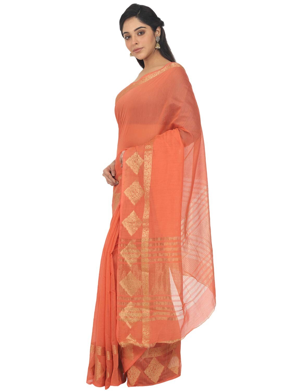 Women’s Woven Polycotton Tant Saree Having Zari Border With Blouse Piece