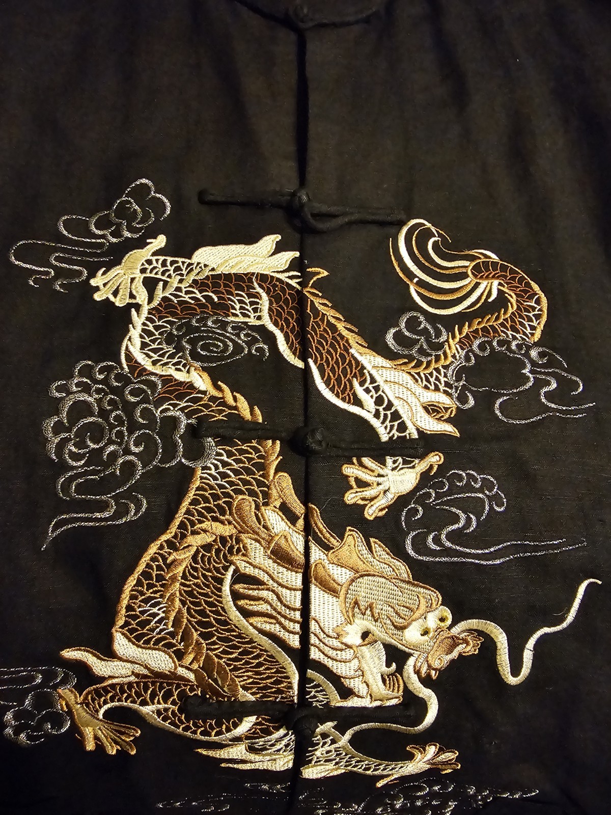 Beijiasi Microfiber Embroidered Dragons 2 Pocket Mandarin Jacket 2XL Black New