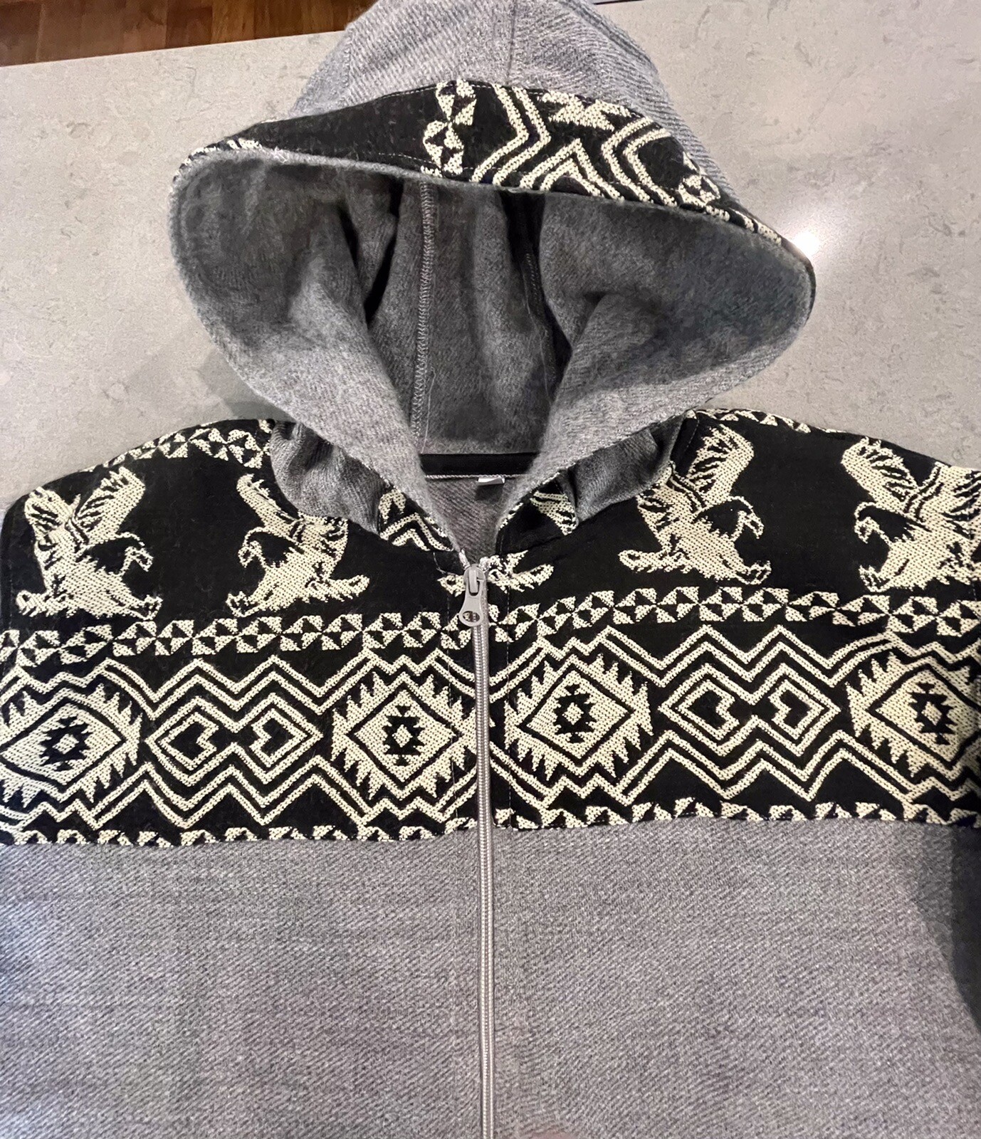 Hecho En Made Light Wool Full Zip Hooded Jacket Coat Eagles Unisex M Ecuador