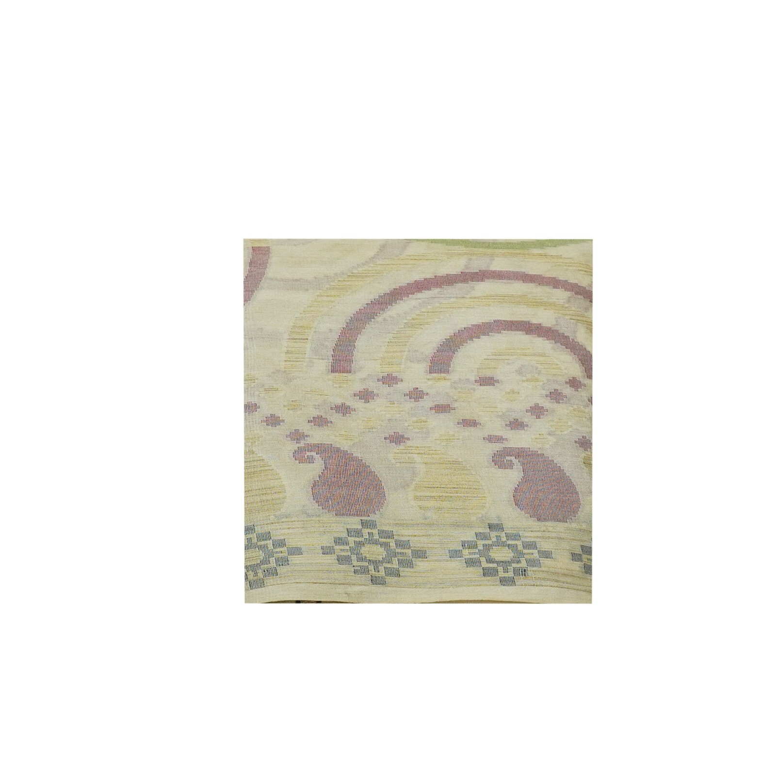 Vintage Off-White Sarees 100% Pure Silk Paisley Woven Sari 5YD Craft Fabric